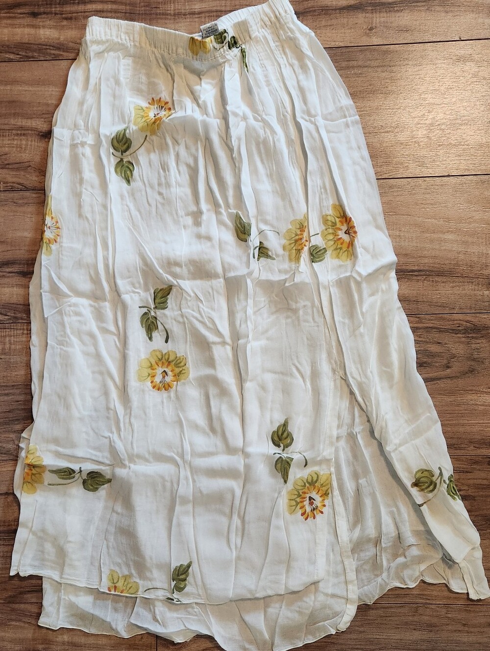 Vintage Wind River Juniors Large White Floral Lined Front Slit High Rise Skirt